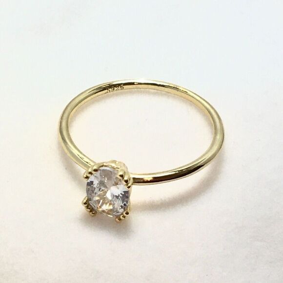 Yellow Gold Plated Sterling Silver Ring Size 6.75 Claw Prong Cubic Zirconia - Picture 7 of 16
